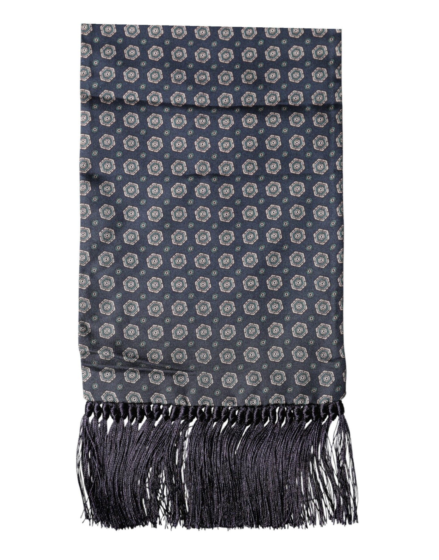Dolce & Gabbana Blue Patterned Fringes Neck Foulard Scarf Curated Luxury Accessories by Orvyn