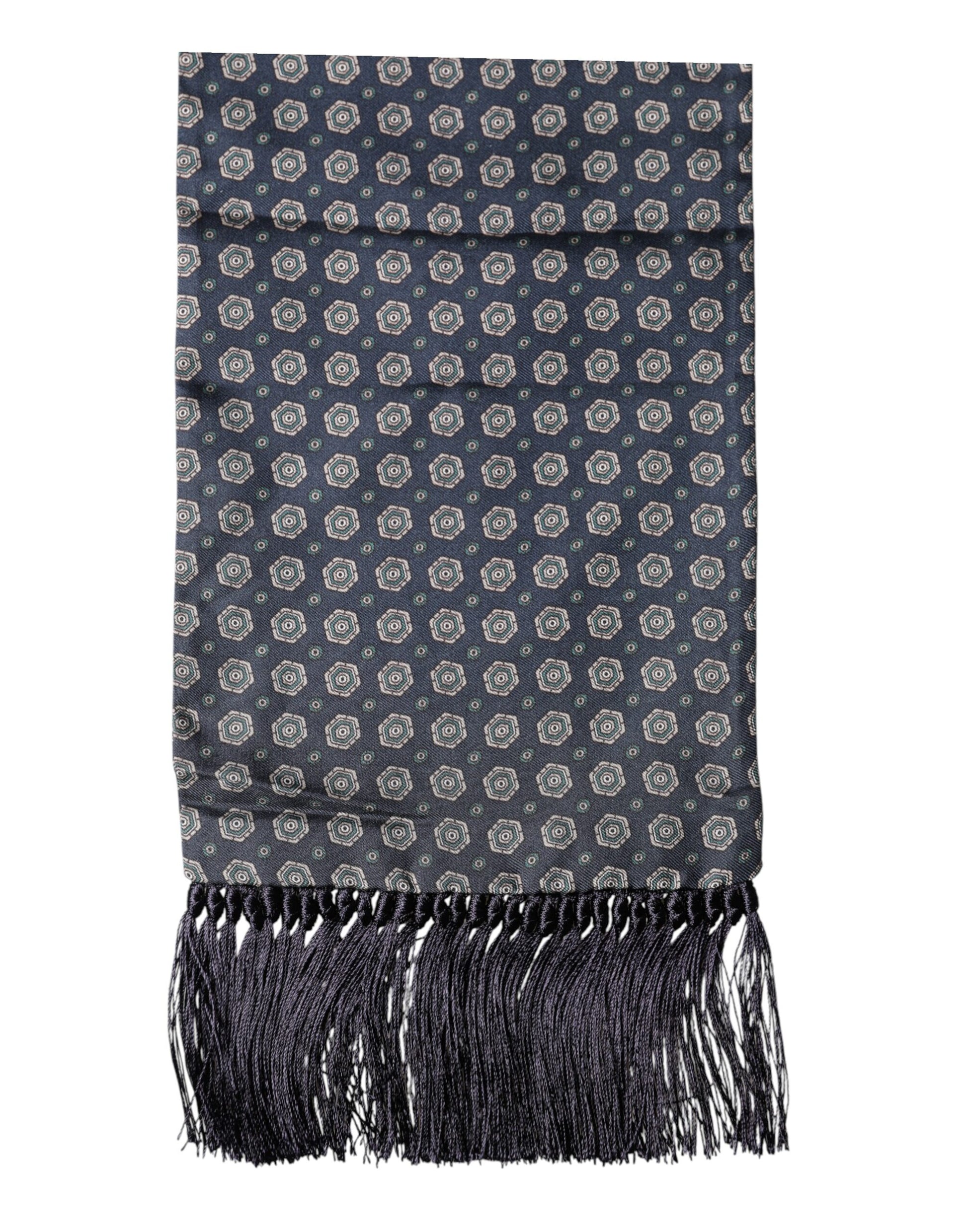 Dolce & Gabbana Blue Patterned Fringes Neck Foulard Scarf Curated Luxury Accessories by Orvyn