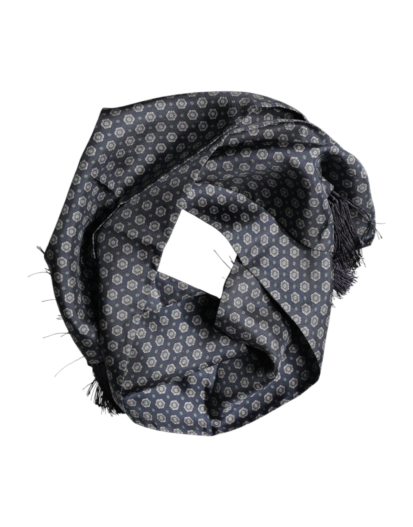 Dolce & Gabbana Blue Patterned Fringes Neck Foulard Scarf Curated Luxury Accessories by Orvyn