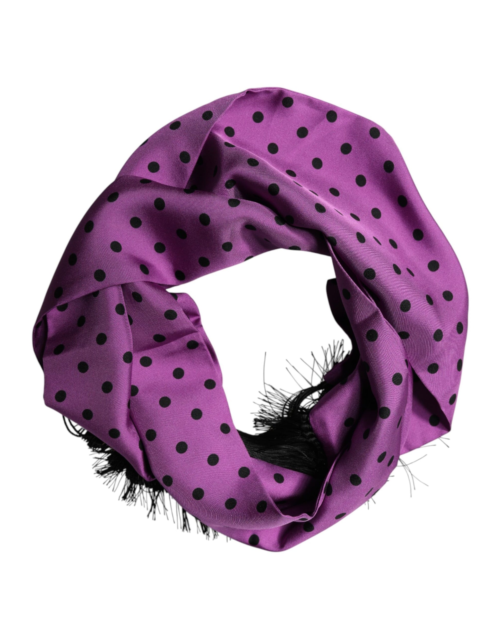 Dolce & Gabbana Violet Polka Dot Fringes Neck Foulard Scarf Curated Luxury Accessories by Orvyn