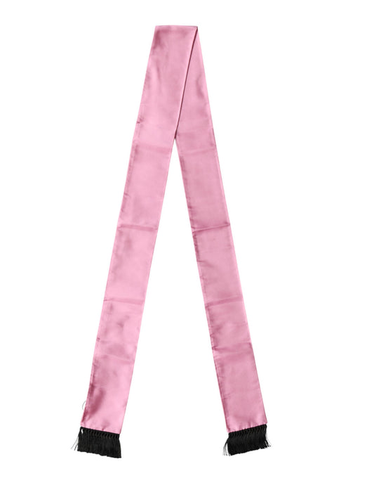 Dolce & Gabbana Pink Silk Fringes Neck Wrap Foulard Scarf Curated Luxury Accessories by Orvyn