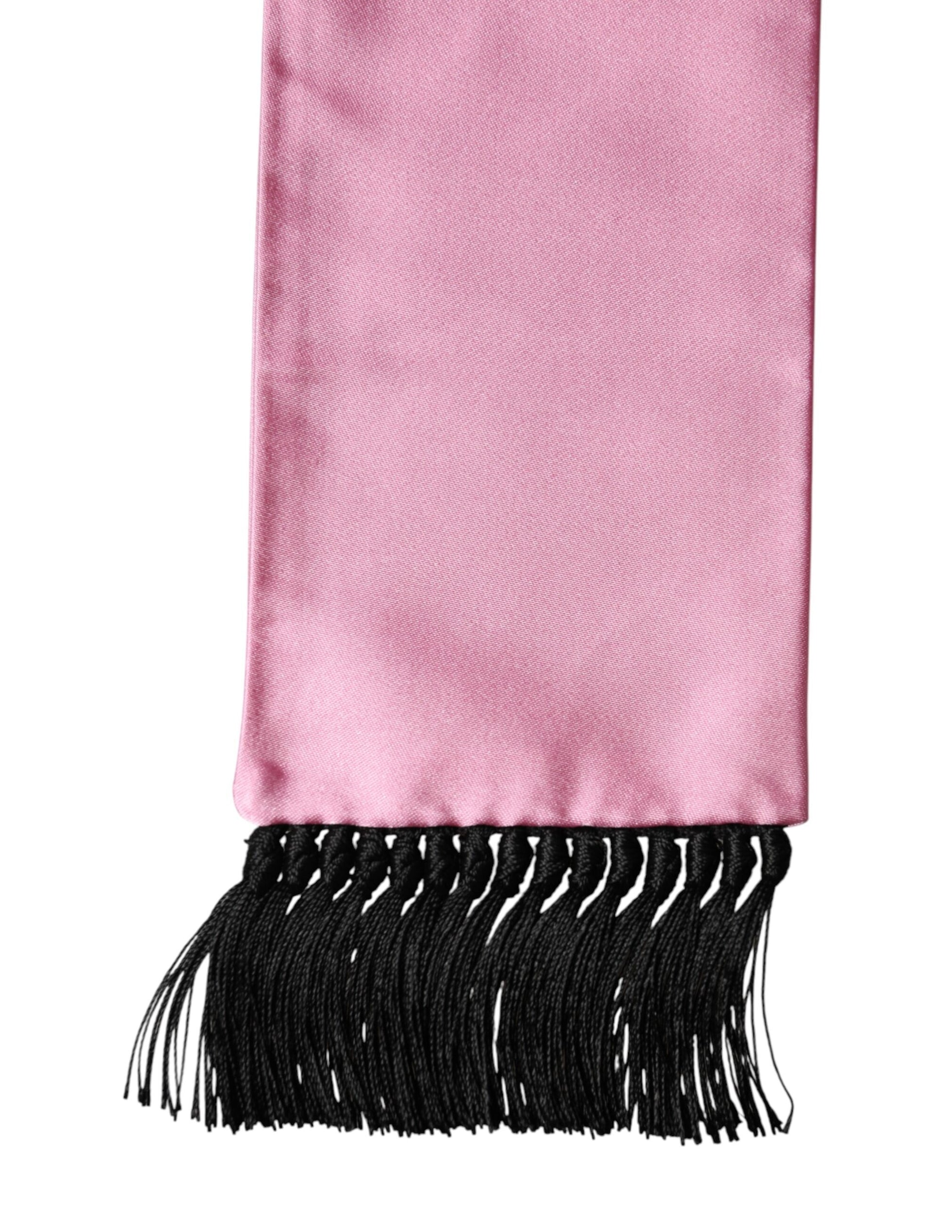 Dolce & Gabbana Pink Silk Fringes Neck Wrap Foulard Scarf Curated Luxury Accessories by Orvyn