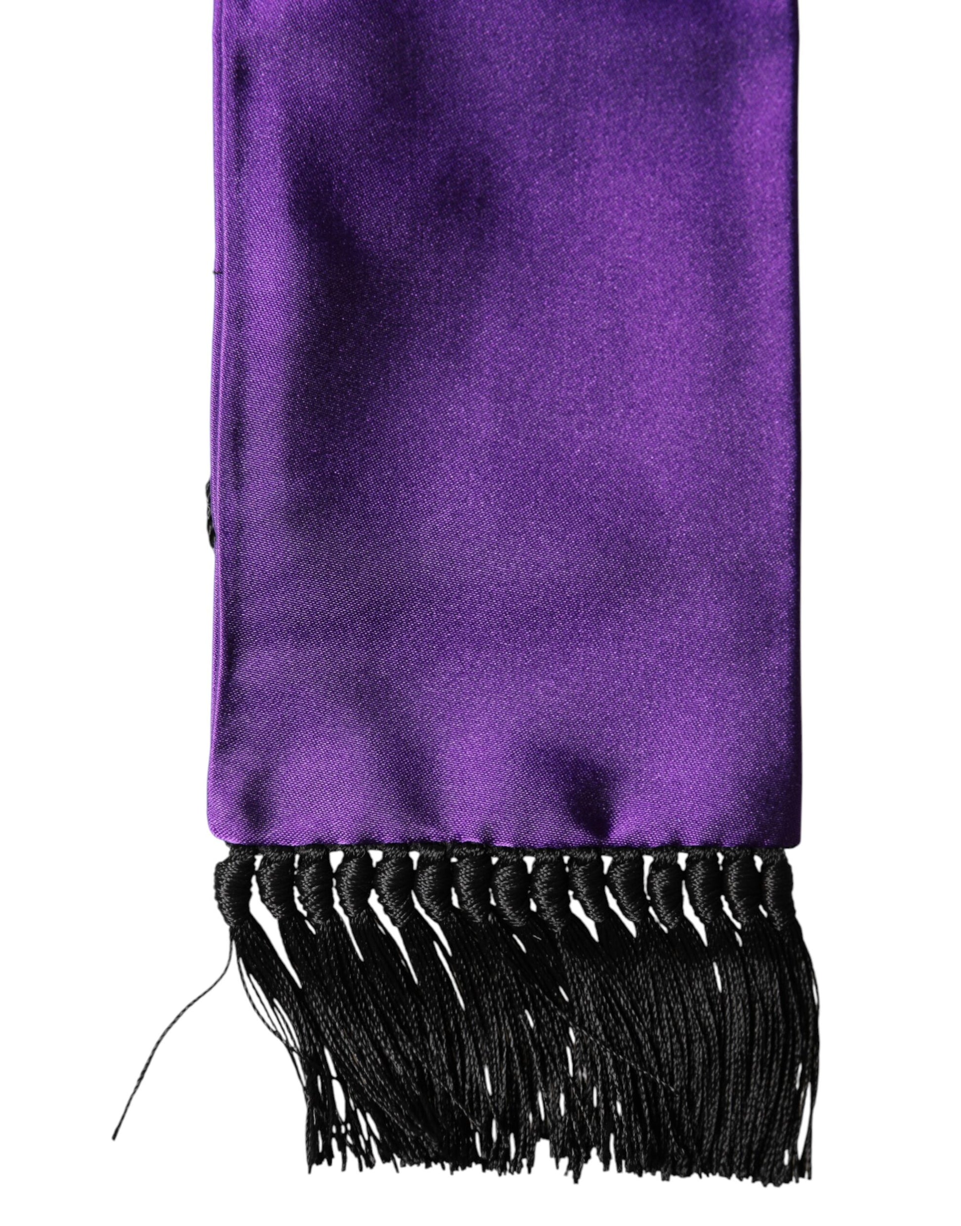 Dolce & Gabbana Violet Silk Fringes Neck Wrap Foulard Scarf Curated Luxury Accessories by Orvyn