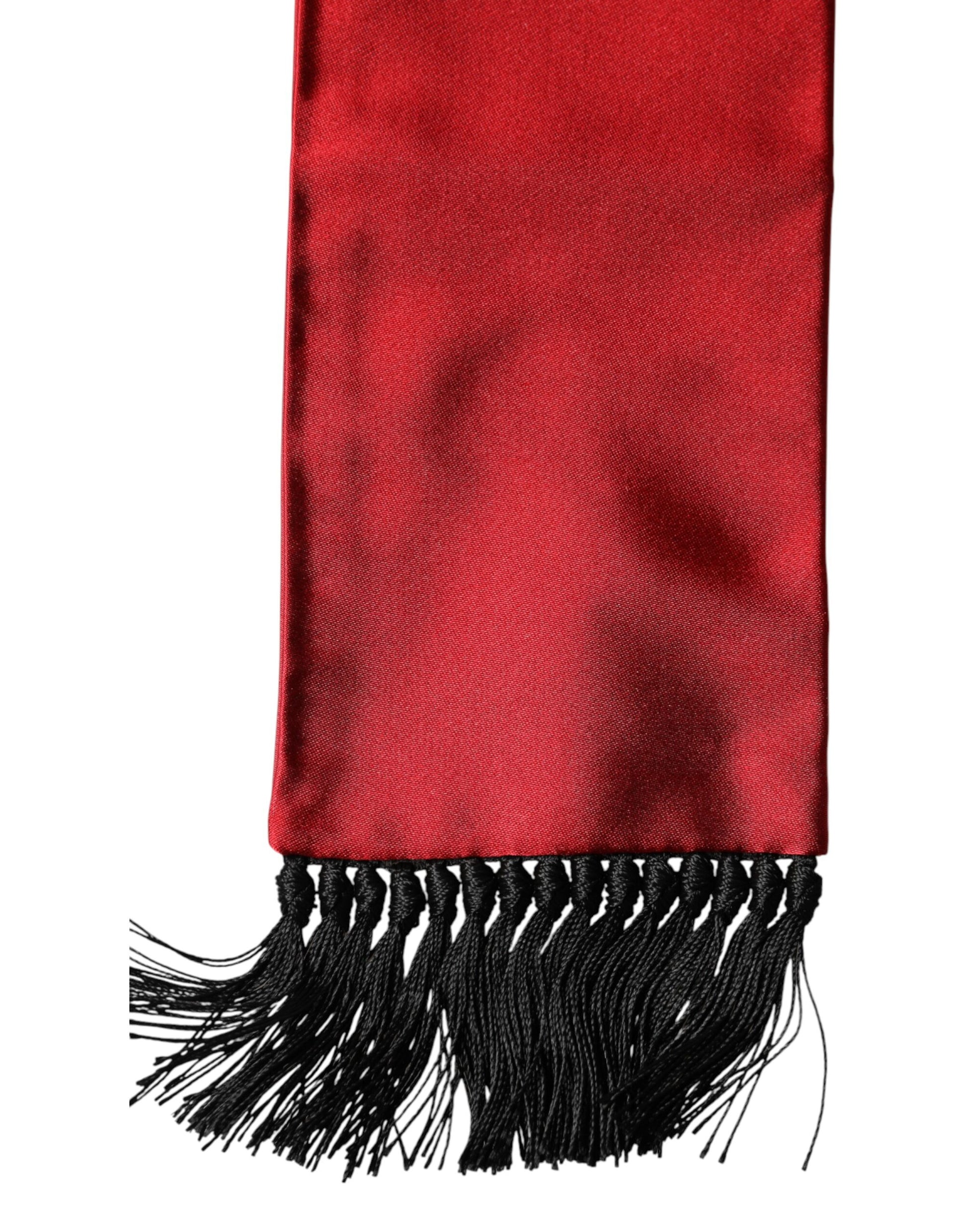 Dolce & Gabbana Red Silk Fringes Neck Wrap Foulard Scarf Curated Luxury Accessories by Orvyn