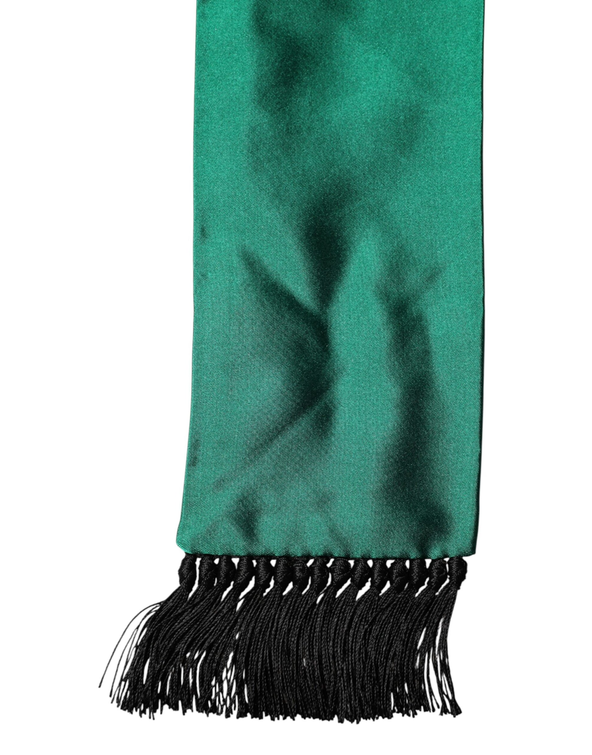 Dolce & Gabbana Green Silk Fringes Neck Wrap Foulard Scarf Curated Luxury Accessories by Orvyn