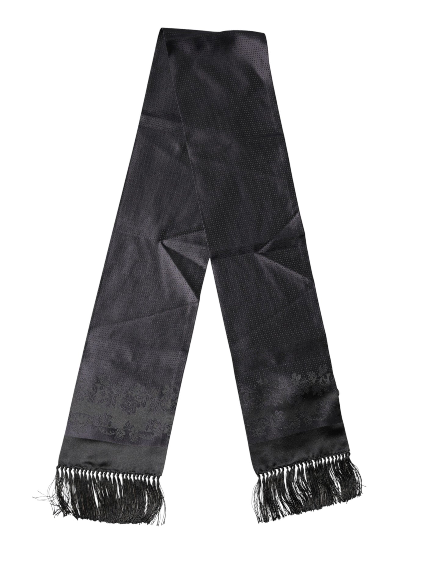 Dolce & Gabbana Black Satin Silk Fringes Neck Foulard Scarf Curated Luxury Accessories by Orvyn