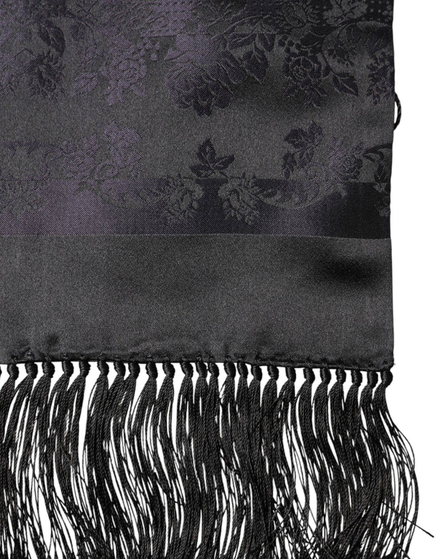Dolce & Gabbana Black Satin Silk Fringes Neck Foulard Scarf Curated Luxury Accessories by Orvyn