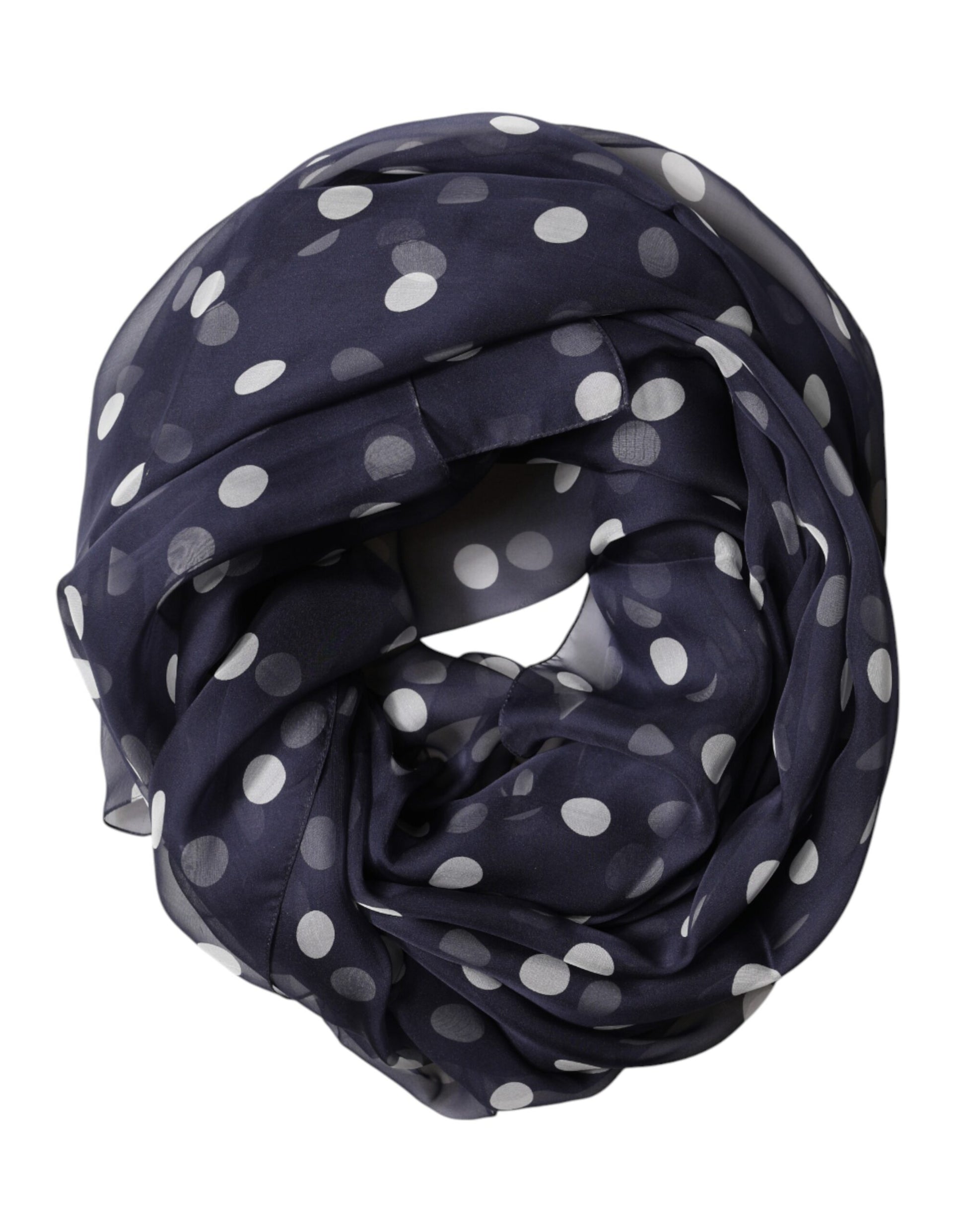 Dolce & Gabbana Blue Polka Dot Silk Neck Wrap Shawl 205cm x 132cm Scarf Curated Luxury Accessories by Orvyn