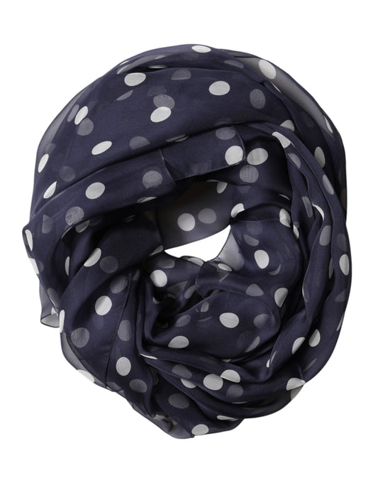 Dolce & Gabbana Blue Polka Dot Silk Neck Wrap Shawl 205cm x 132cm Scarf Curated Luxury Accessories by Orvyn
