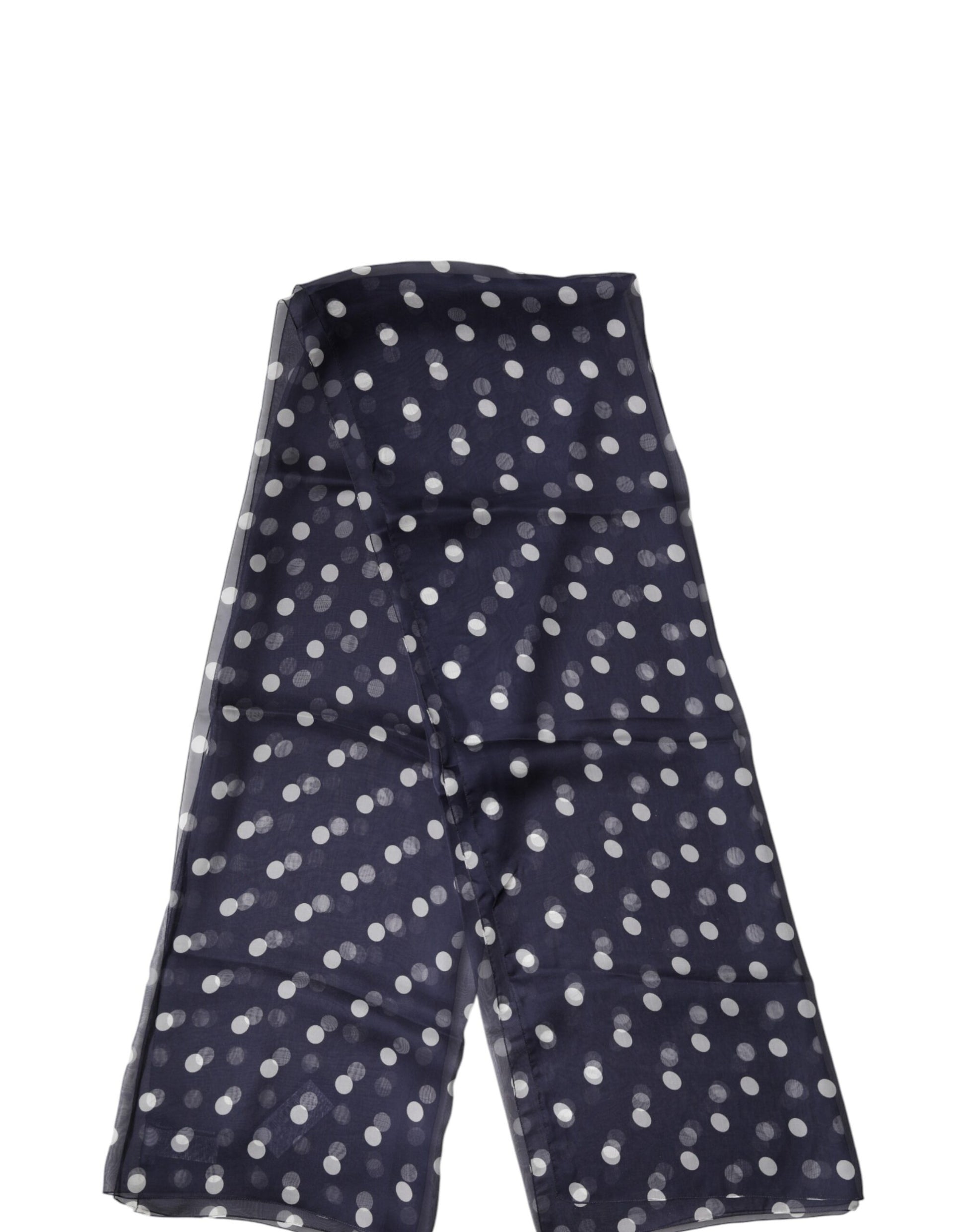 Dolce & Gabbana Blue Polka Dot Silk Neck Wrap Shawl 205cm x 132cm Scarf Curated Luxury Accessories by Orvyn