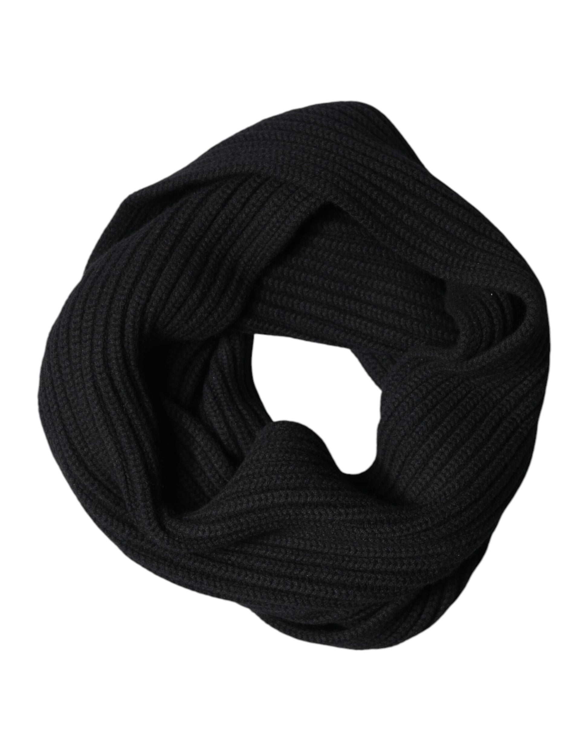 Dolce & Gabbana Black Cashmere Knit Neck Wrap Shawl 202cm x 26cm Scarf Curated Luxury Accessories by Orvyn