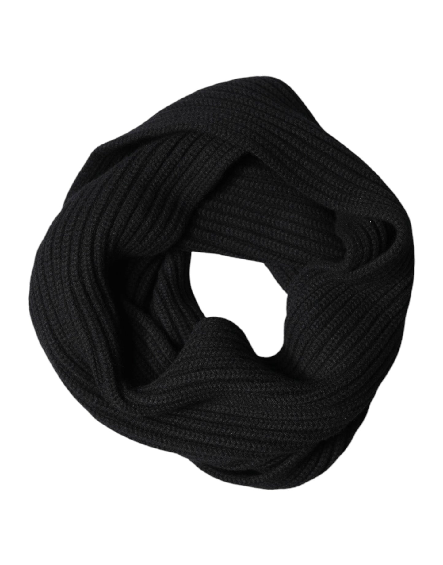Dolce & Gabbana Black Cashmere Knit Neck Wrap Shawl 202cm x 26cm Scarf Curated Luxury Accessories by Orvyn