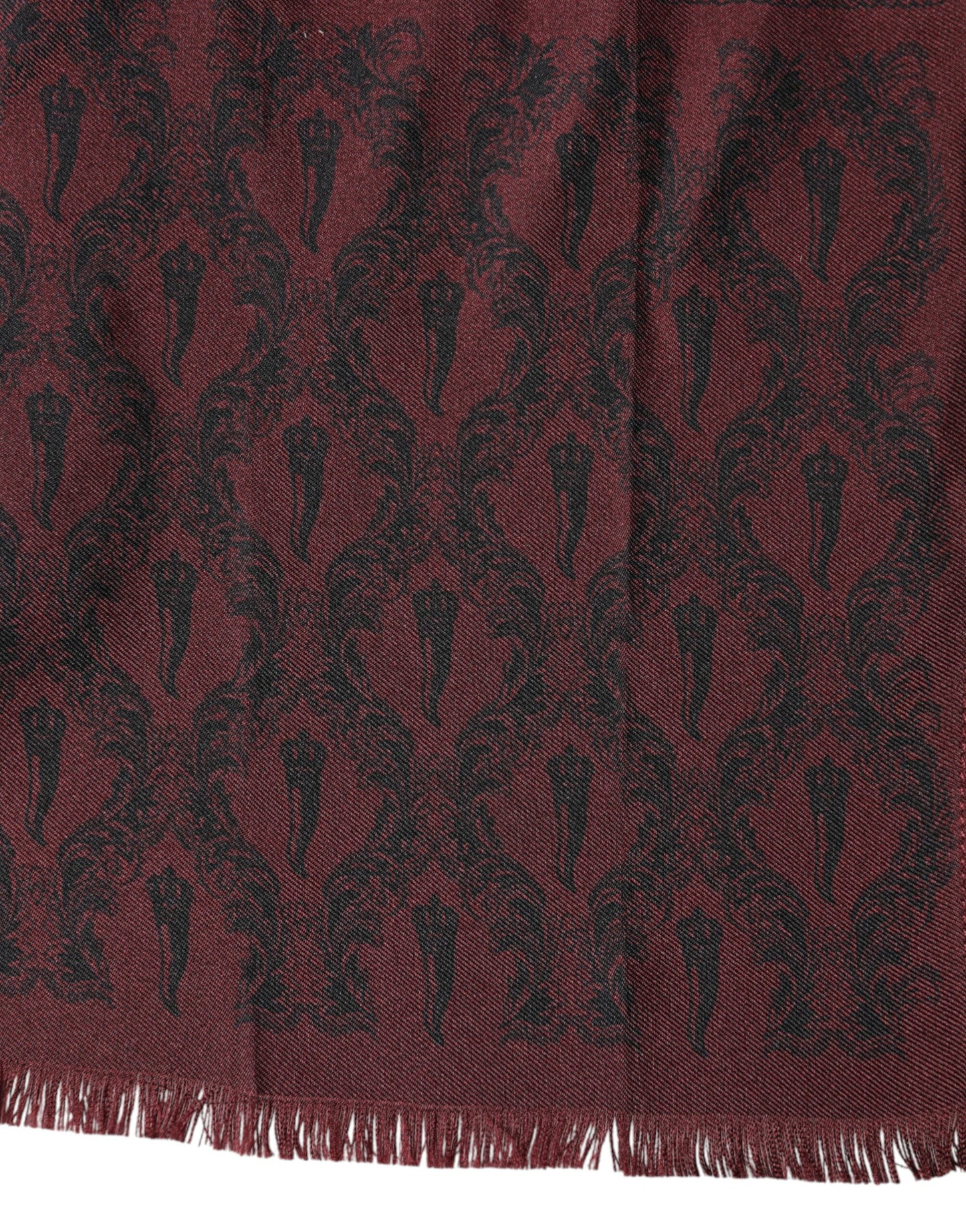 Dolce & Gabbana Maroon Patterned Silk Wrap Foulard Men 133cm x 22cm Scarf Curated Luxury Accessories by Orvyn
