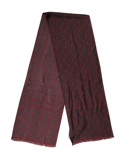 Dolce & Gabbana Maroon Patterned Silk Wrap Foulard Men 133cm x 22cm Scarf Curated Luxury Accessories by Orvyn