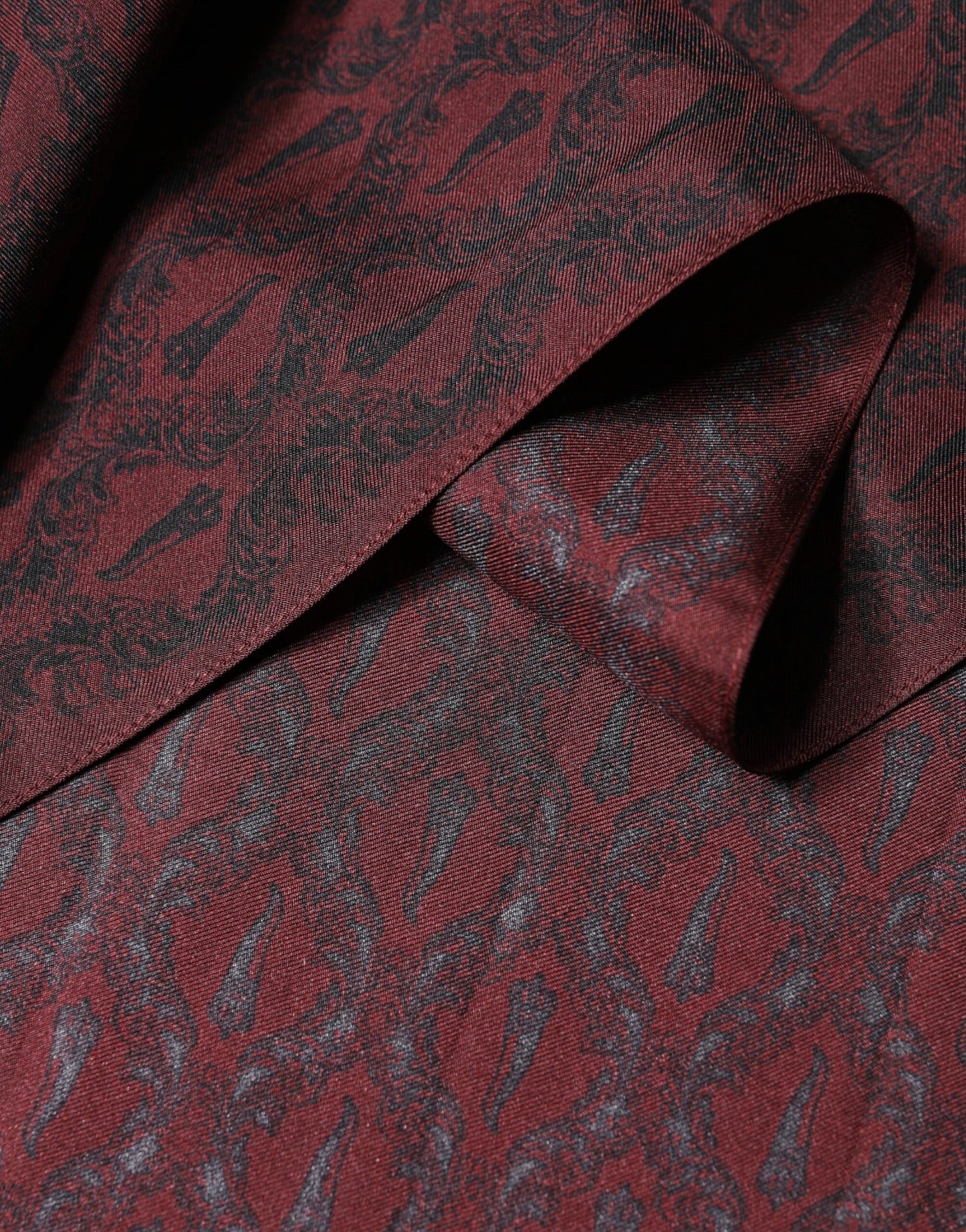 Dolce & Gabbana Maroon Patterned Silk Wrap Foulard Men 133cm x 22cm Scarf Curated Luxury Accessories by Orvyn