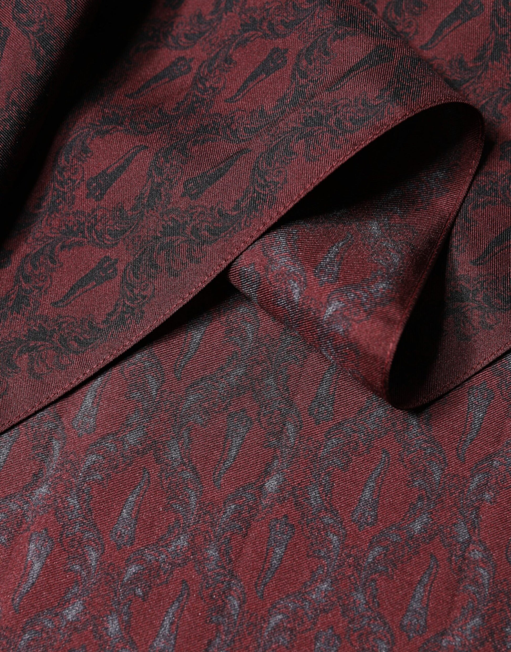 Dolce & Gabbana Maroon Patterned Silk Wrap Foulard Men 133cm x 22cm Scarf Curated Luxury Accessories by Orvyn
